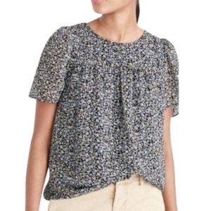 J. crew metallic chiffon ditzy floral flutter sleeve top
